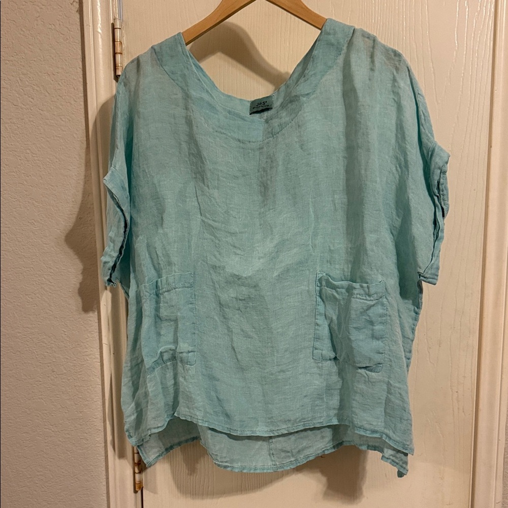 Casual Aqua Linen Top